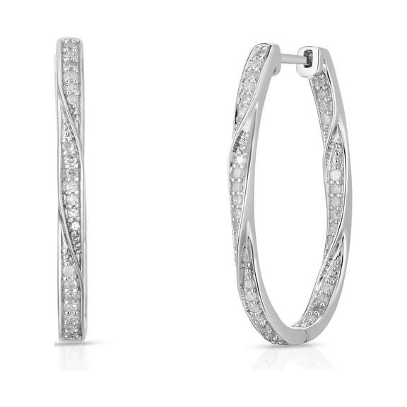 Natalia Drake 1/2 Cttw Diamond Hoop Earrings for Women for Women Rhodium Plated Silver Twisted Inside Outside