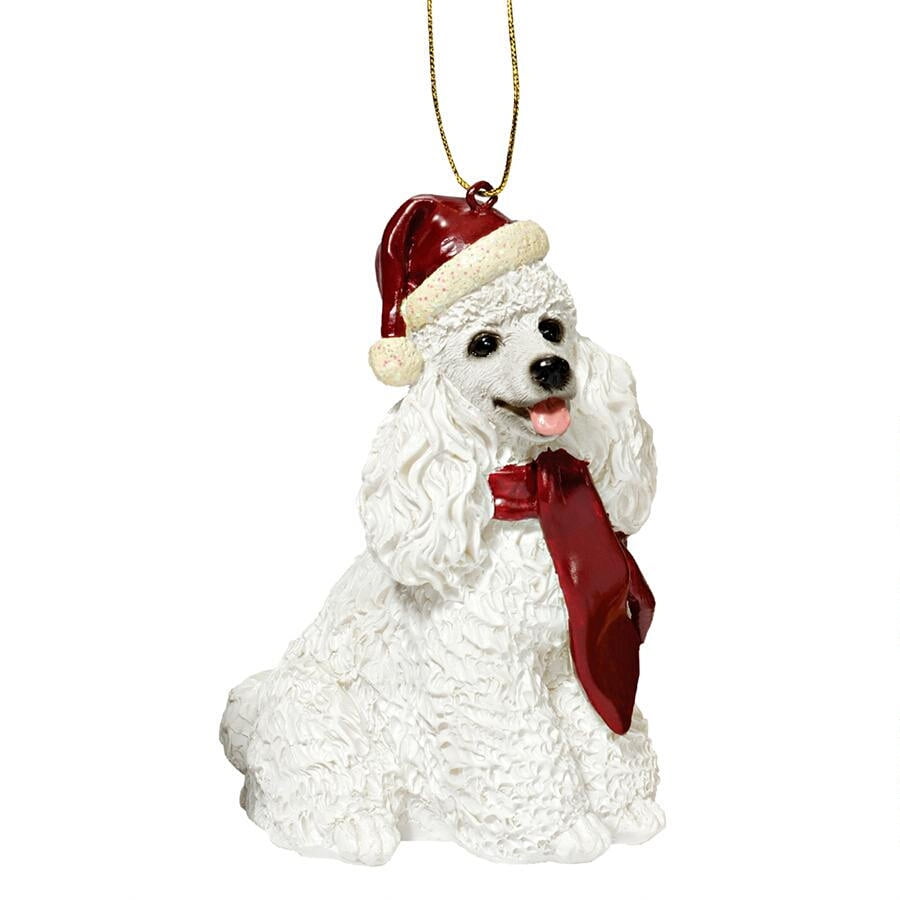 White Poodle  Puppy In Red Pick Up Truck Personalized Christmas Dog Ornament 