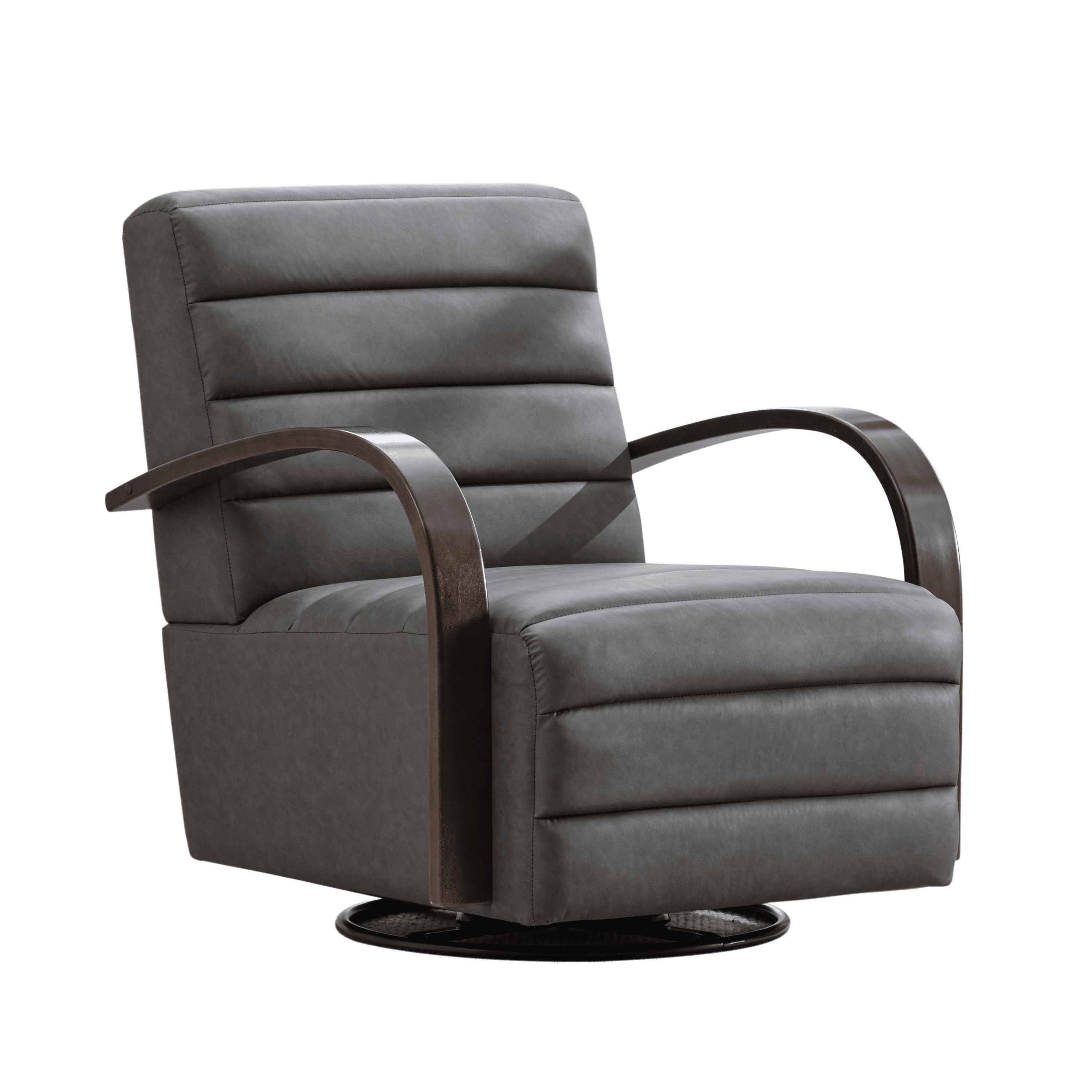 360-Degree Swivel Accent Chair with Solid Wood Armrests and Channel Tufted Backrest, Upholstered Lounge Reading Chair and Vanity Seat for Living Room, Gray