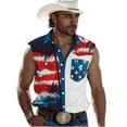 thumbnail image 3 of Xcmzpl Men's USA Button Up Shirts 4th of July Sleeveless American Flag Patriotic Tank Tops Lapel Breathable Independence Day Vests Pockets, 3 of 6