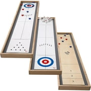 Sterling Games Tabletop Shuffleboard, Bowling and Curling 3 in 1 Combo Game Board Set for Kids and Family