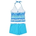 thumbnail image 4 of iEFiEL Kids Big Girls Tankini Swimsuit 2pcs Stripes Printed Swimwear Halter Tankini Bathing Suit Set Size 8-16 Blue Stripes 8A, 4 of 7