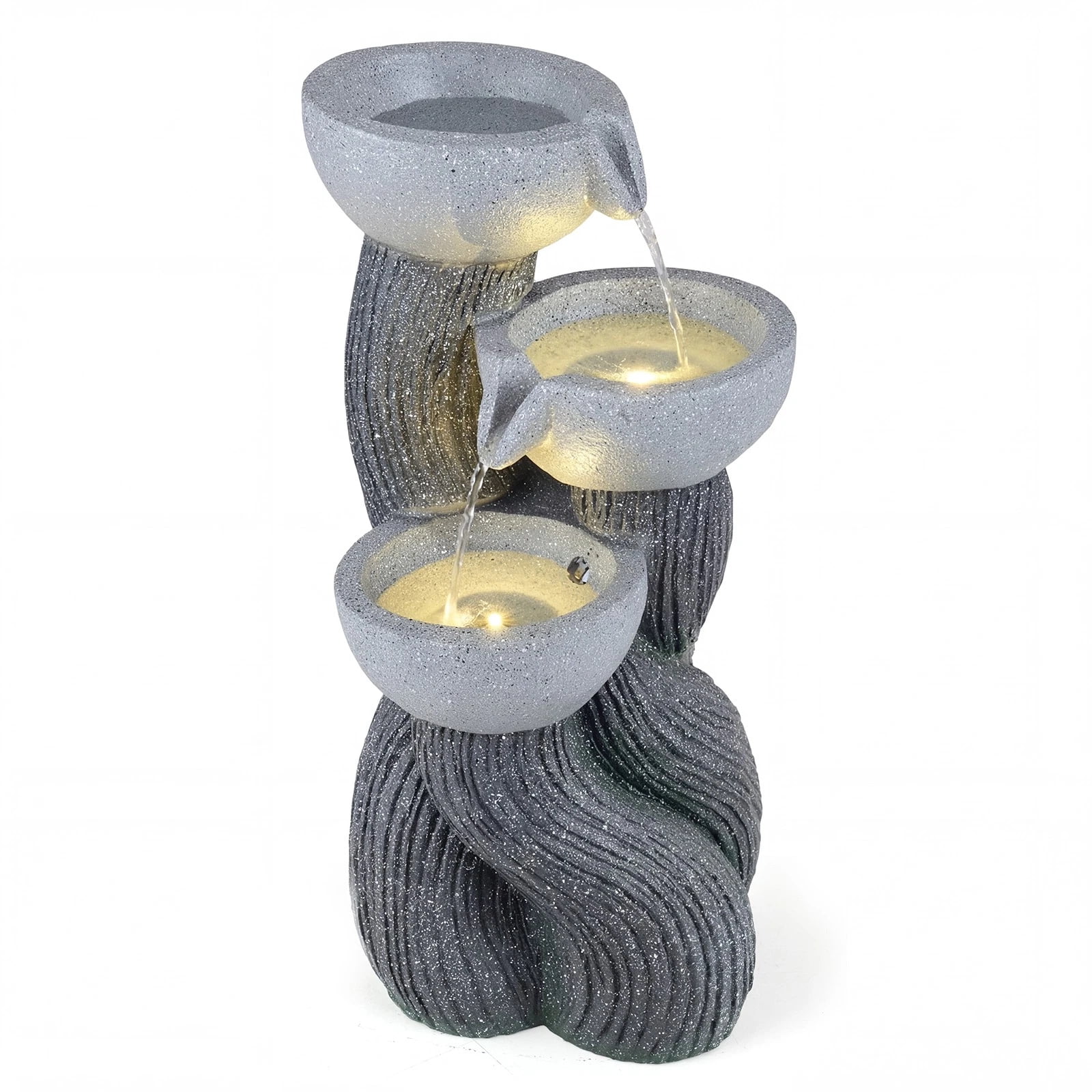 DRAZUNO 18.5"H Outdoor Water Fountain 3-Tier Cascading Bowl Tabletop Waterfall Fountain