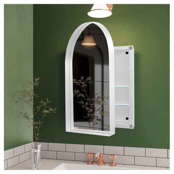 24x36 Inch Arched Recessed Medicine Cabinet, Metal Framed Bathroom Wall Cabinet with Mirror and Adjustable Shelves