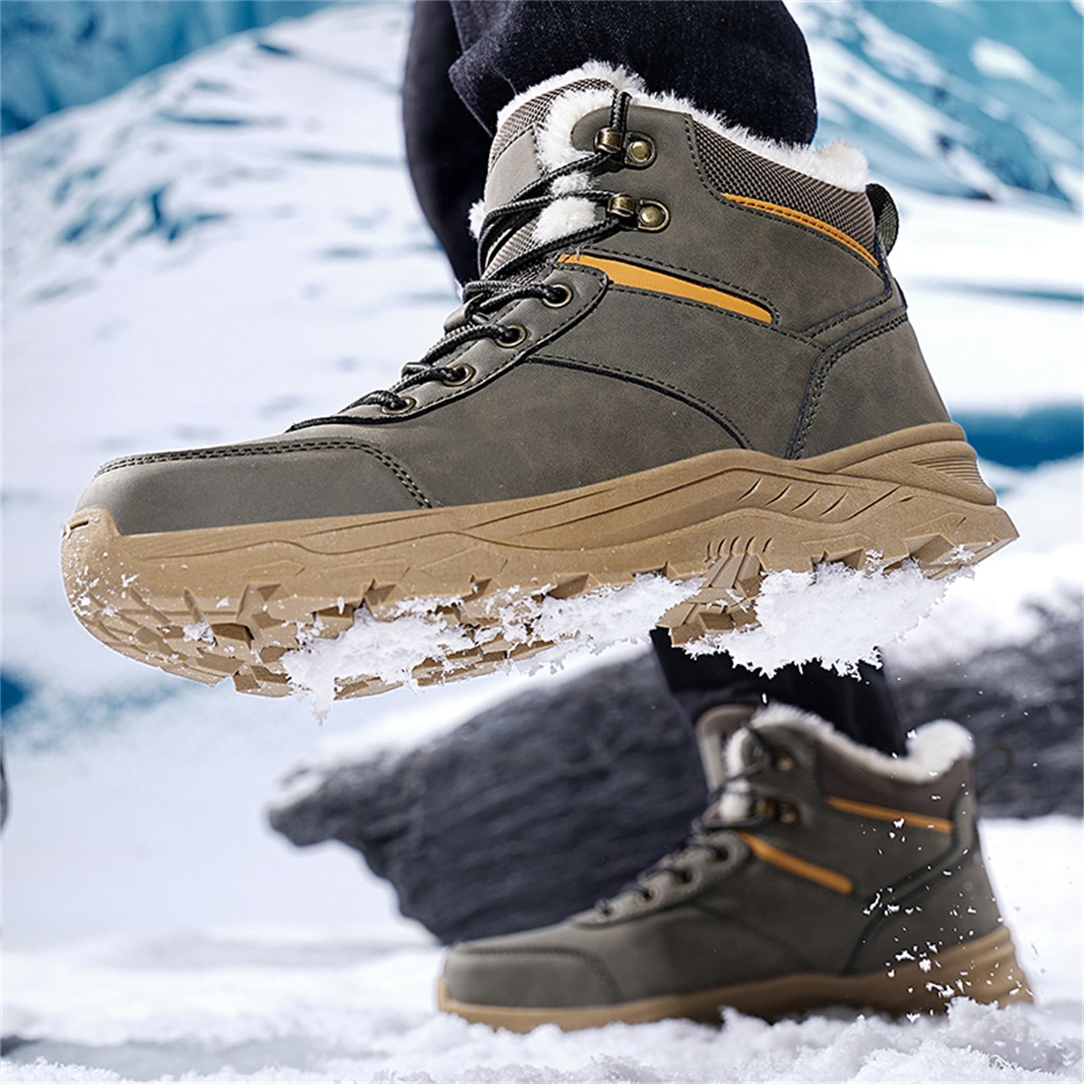 YOURDIARY Men's Ankle High Waterproof Hiking Boots Outdoor Snow Boots Trekking Trails Shoes Faux Fur Lining