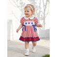 thumbnail image 4 of BemeyourBBs Toddler Baby Girl 4th of July Dress Outfit Little Baby Girl Patriot Independence Day Summer Dress Cute Star American Flag Embroidery Puff Short Sleeve Doll Collar Striped Bow Decor Dress, 4 of 9