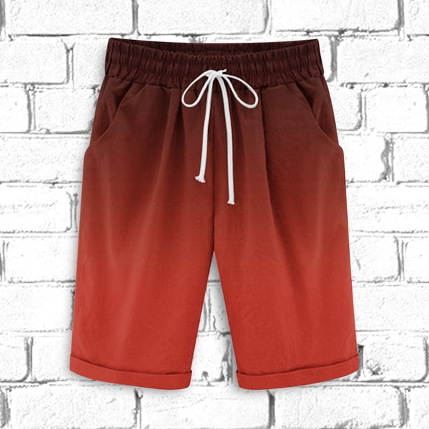 Puntoco Pantalones Cortos De Algodón Y Lino Para Hombre, Pantalones Casuales De Cuerda, Pantalones Tres Cuartos, Pantalones Cortos, Rosa Rojo L,Pantalones Cortos Hombre