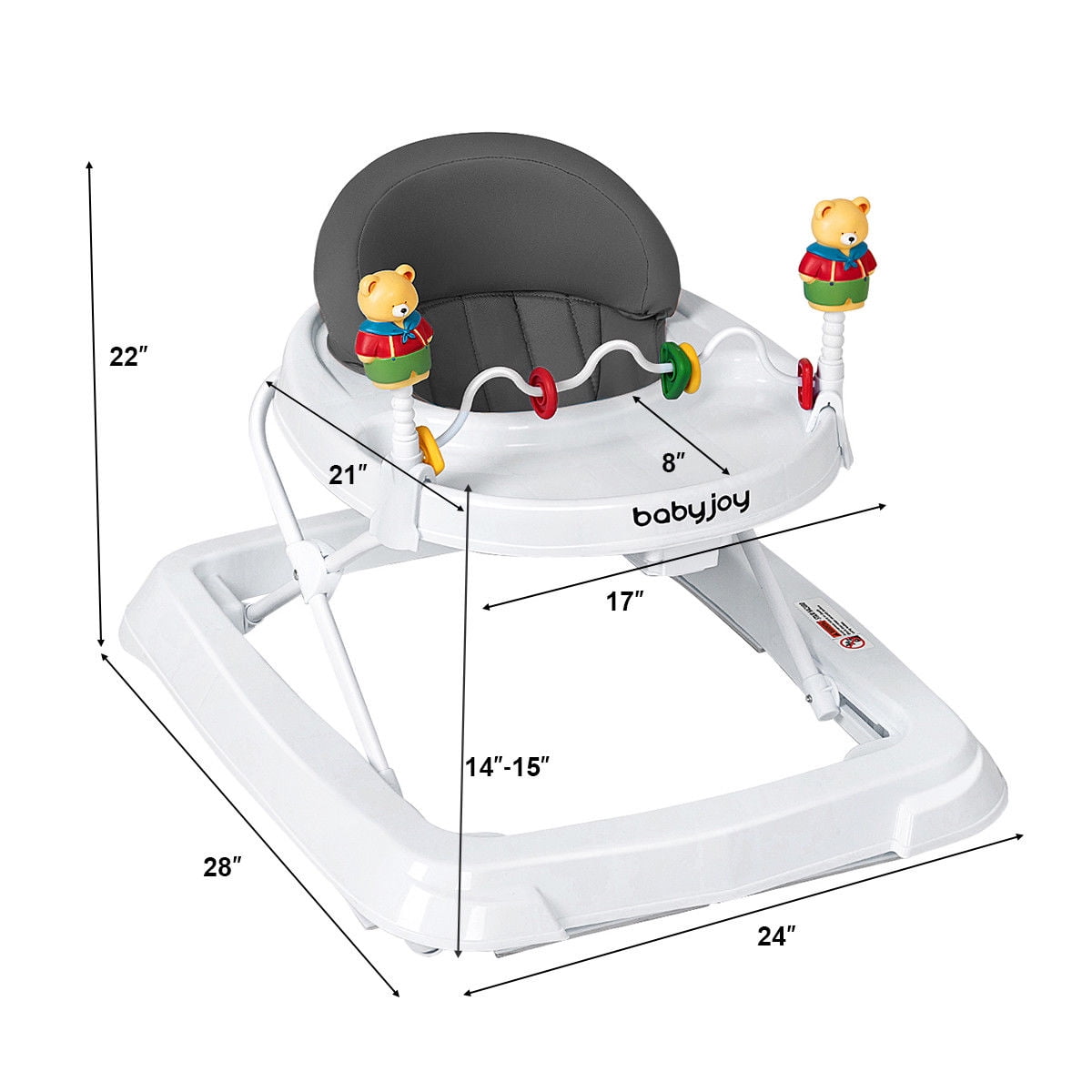 Costway Baby Walker Adjustable Height Removable Toy Wheels Folding Portable Gray