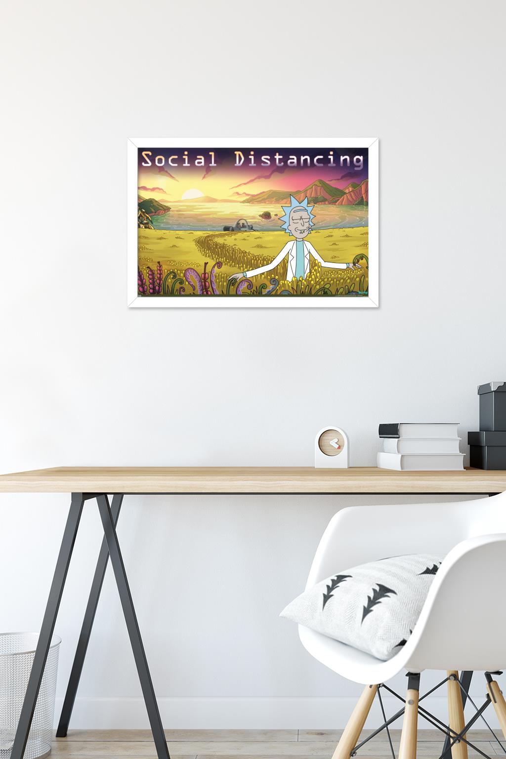 Rick And Morty - Social Distancing Wall Poster, 14.725" x 22.375" Framed