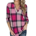 thumbnail image 1 of Camisas a cuadros Jersey con cuello en V Manga larga Casual Bloque de color Moda Camisa a cuadros Túnica para mujer, 1 of 7