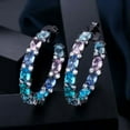 thumbnail image 2 of Beauty Big Circle Round Black Gold Plated Multi Color Blue CZ Women Hoop Earring, 2 of 9