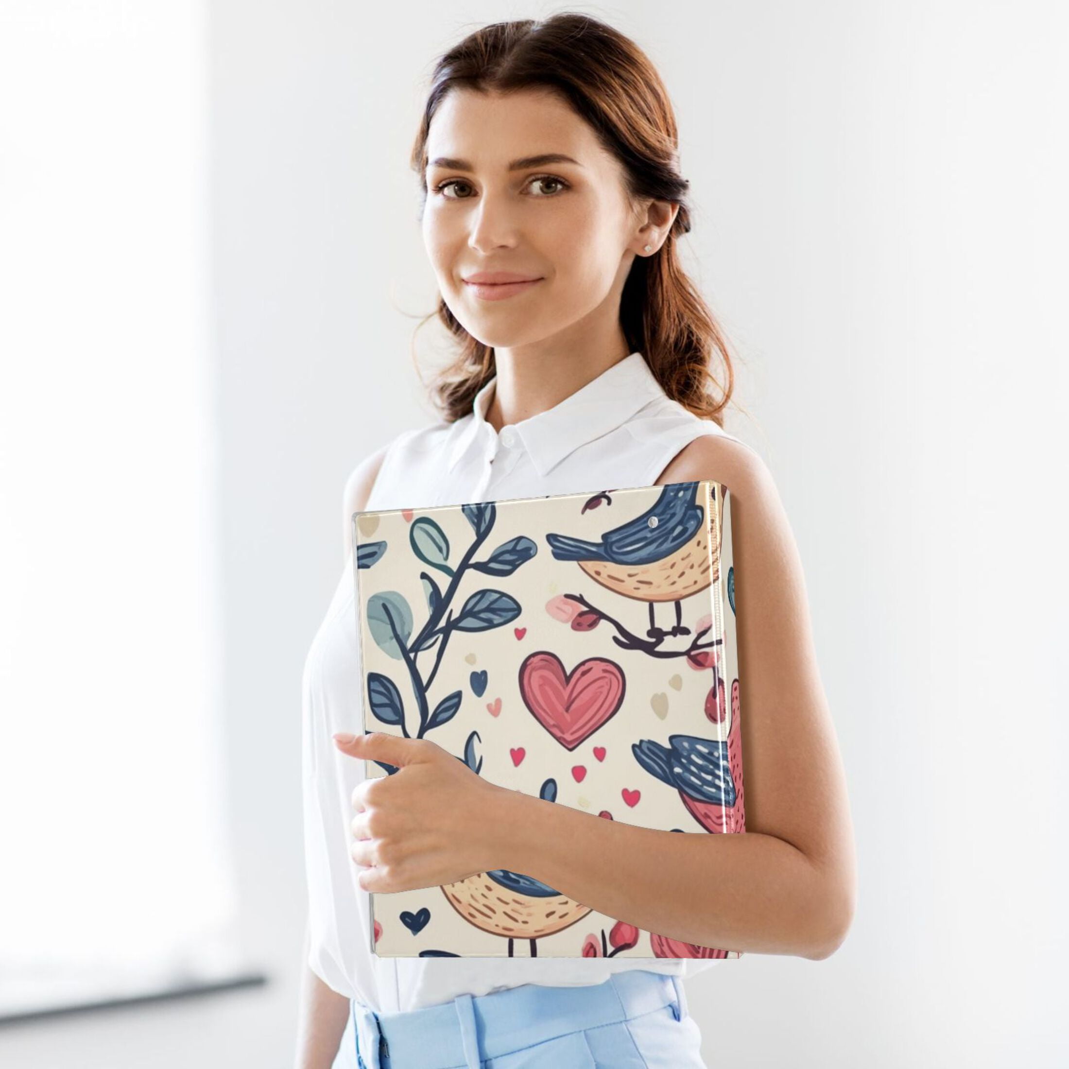 Valentines Day Hearts Birds 3 Ring Binders 1.5 inch Hardcover File Folders with Interior Pockets A4 Size Organizer for School Office Hospital