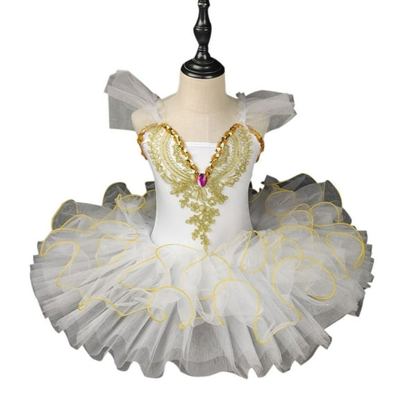 MKOSPLRT Princess Dress for Girl Mesh Ballet Dance Dress Ruffle Sleeve Embroidered Swan Lake Dress Ballerina Tutu Leotard Skirt Dancewear