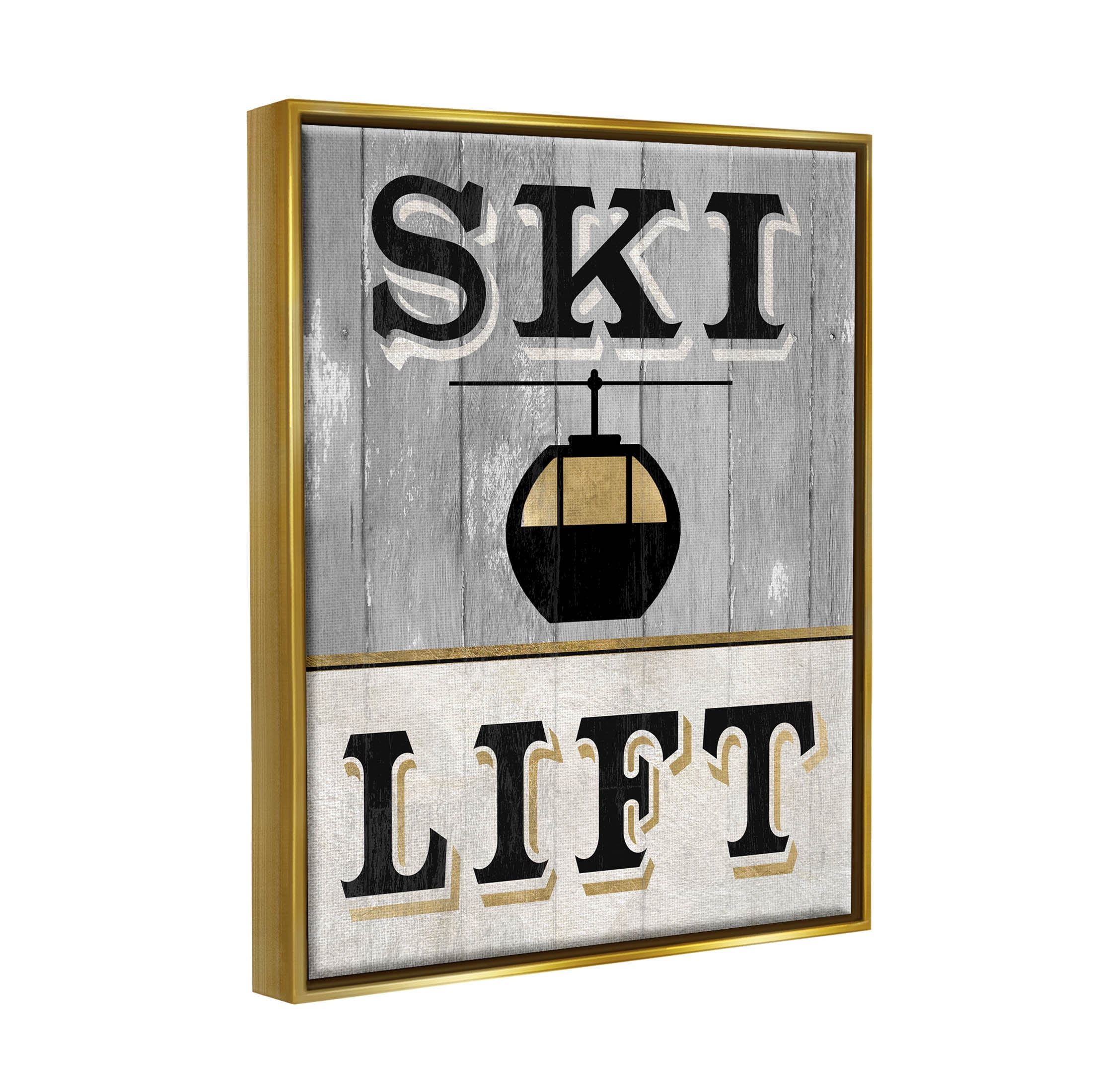 Stupell Industries Ski Lift Winter Sports Graphic Art Metallic Gold Floating Framed Canvas Print Wall Art, Design by Livi Finn