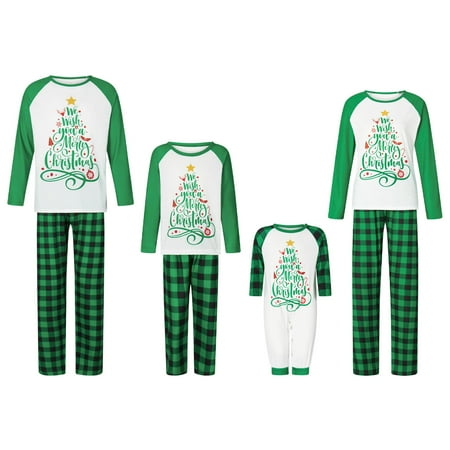 

Family Matching Christmas Pajamas StarLetter Print Long-Sleeved Tops + Plaid Pattern Trousers Sleepwear Outfits