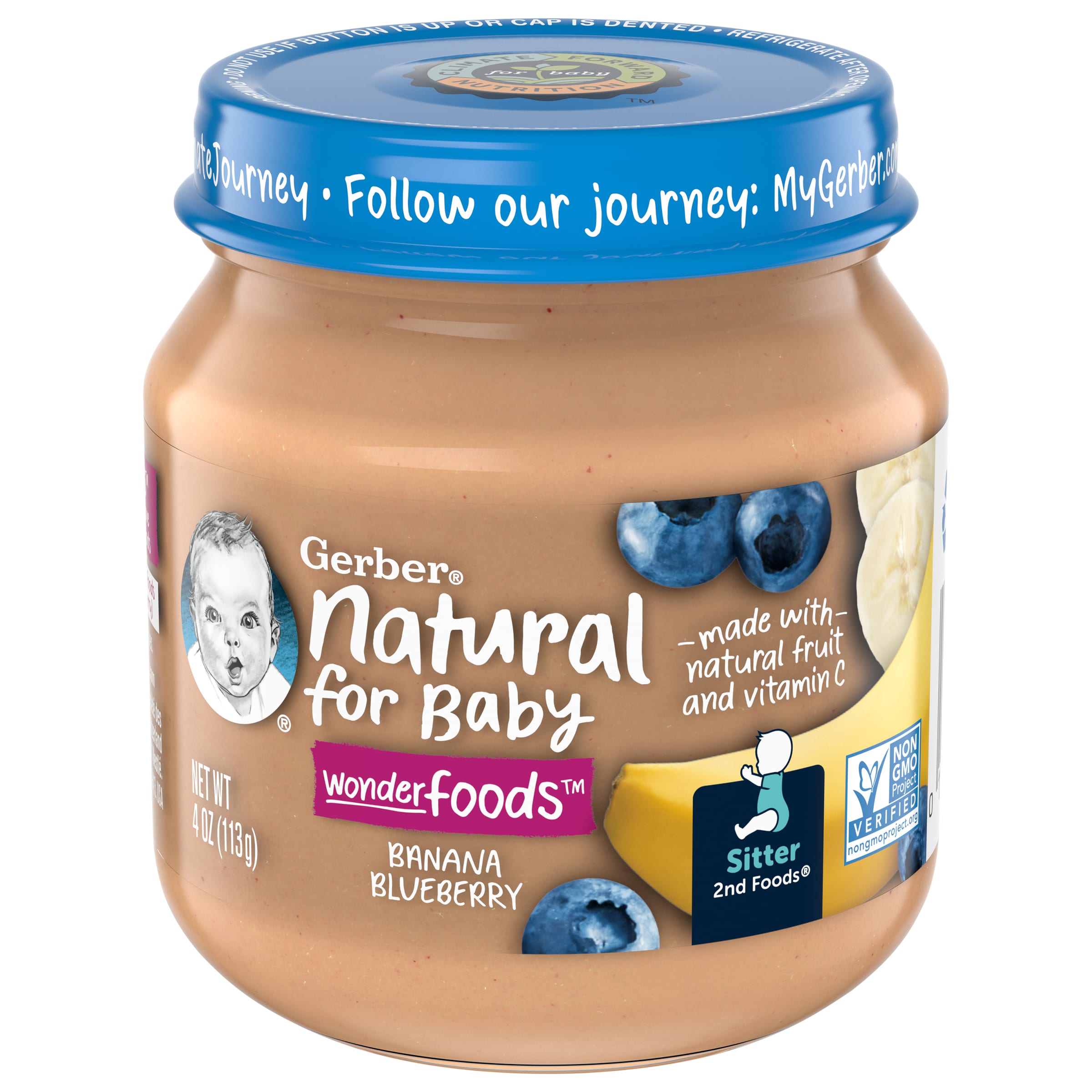 Gerber Natural Stage 2 Baby Food, Banana Blueberry, 4 oz Jar (10 Pack