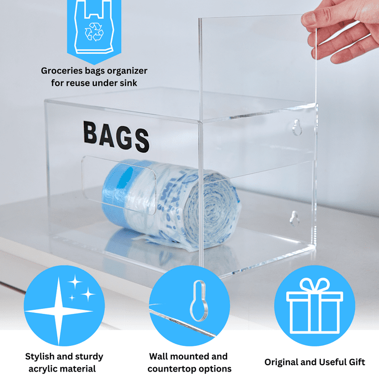 Extra Large Trash Bag Organizer with Lid, Wall Mount Garbage Bag Holder,  Acrylic Box Organizer for Under Sink, Grocery Bag Organizer - (Bags not  included) 