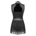 thumbnail image 2 of SiiRoh Womens Glittery Sequins Tassel Dance Dress for Latin Jazz Leotard Lyrical Dancewear Black XL, 2 of 7