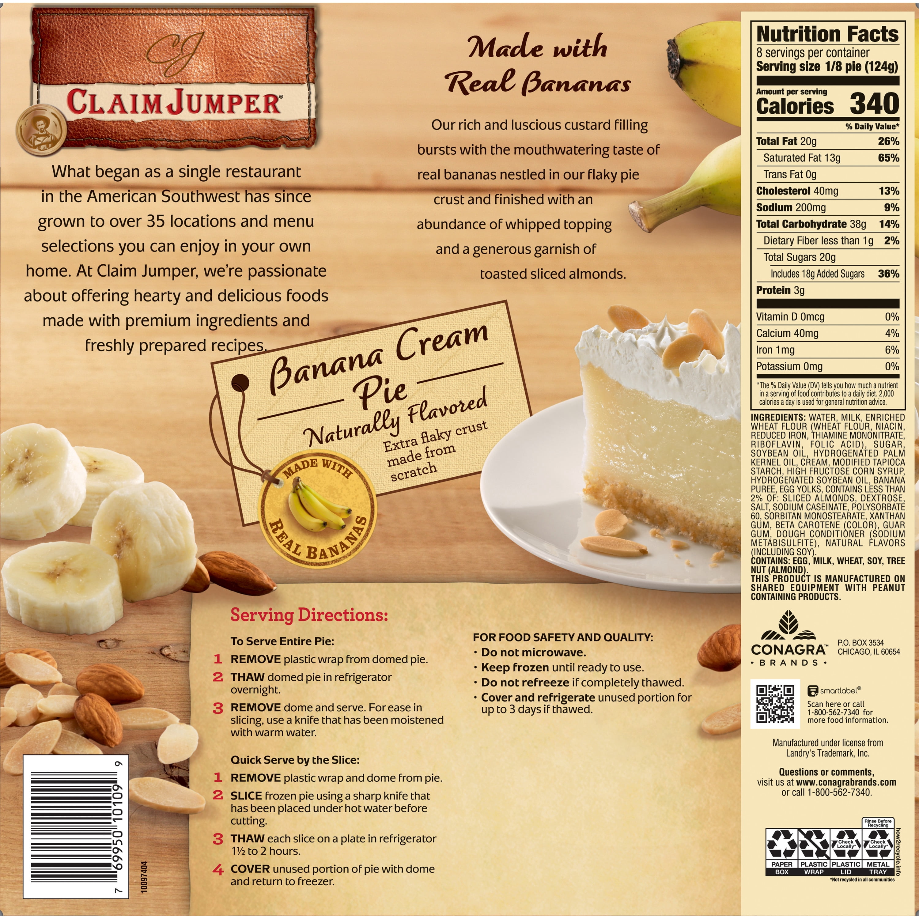 Claim Jumper Banana Cream Pie Frozen Dessert, 34.9 Ounce