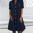 thumbnail image 5 of Summer Dress for Women Trendy Button Down Shirt Dress Faux Denim Jean Short Sleeve Casual Dress with Pockets (XL, Dark Blue), 5 of 8