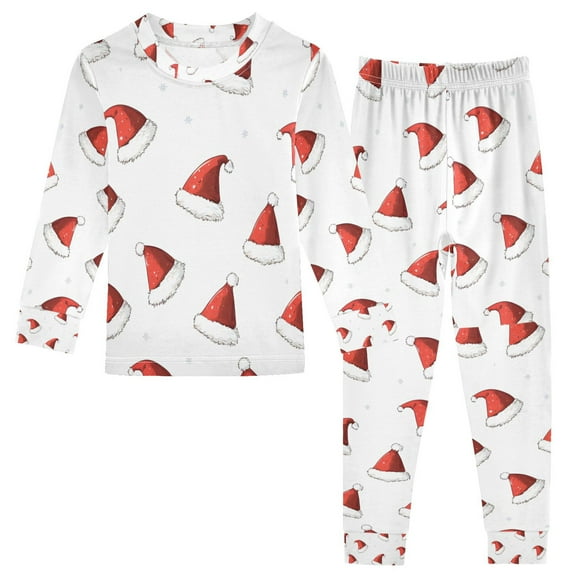 FORMRS Long Sleeve Top and Pants Pajama Set for Niños 2-Piece Sleepwear, Sizes 18M-8Y, Cute Santa Hats Pattern