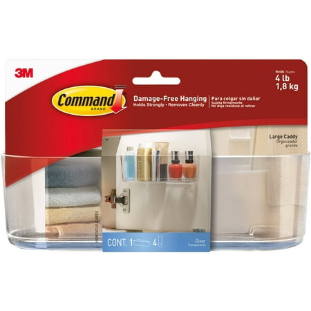 Command Clear Caddy with Clear Strips, Large, 1 Caddy, 4 Strips