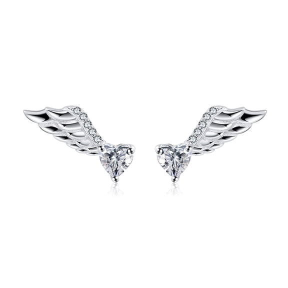 Wings Stud Earrings Heart Cut Cubic Zirconia Sterling Silver Ginger Lyne Collection
