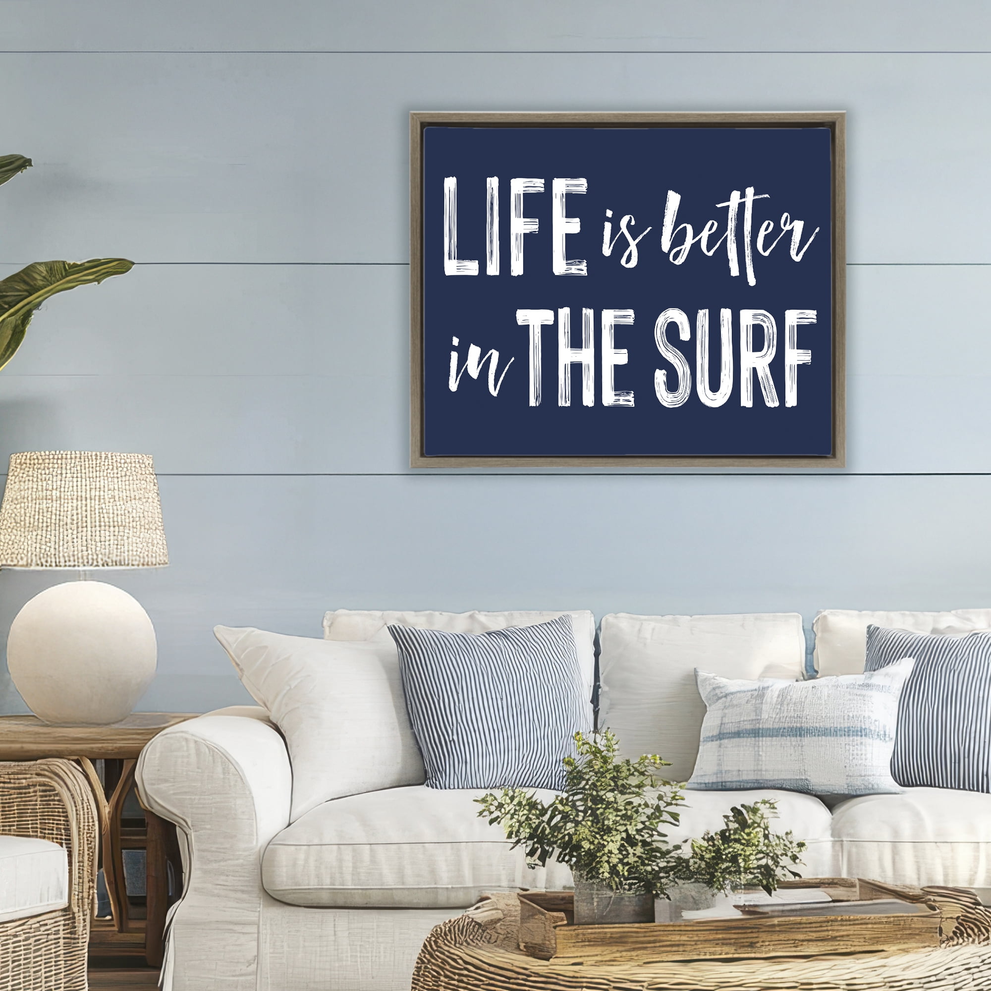 Life Better In Surf Brown Framed Floater Canvas Wall Art, design by Lettered and Lined