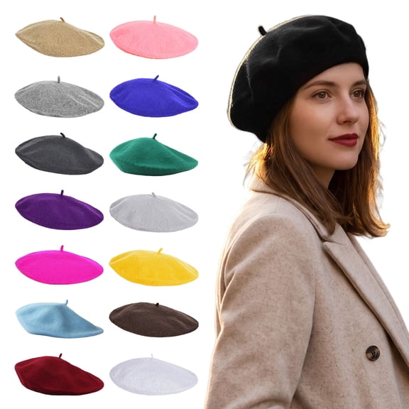 Joernso Women French Beret Hat, Solid Color Warm Artist Cap, Cozy Winter Hat, Parisian Retro Painter Hat for Street Cafe Dating Travel