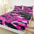 thumbnail image 3 of Feelyou Cartoon Pink Gamepad Queen Sheet Sets, Chic Camouflage Camo Flat Sheet, Teens Kids Boys Girls Queen Fitted Sheet, Super Cozy Room Decor, 4pcs, 3 of 7