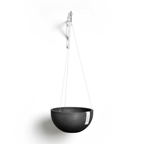 Ecopots Hanging Brussels Durable Modern Round Indoor/Outdoor Recycled Based Composite Flower Pot Planter, Dark Grey, 13"