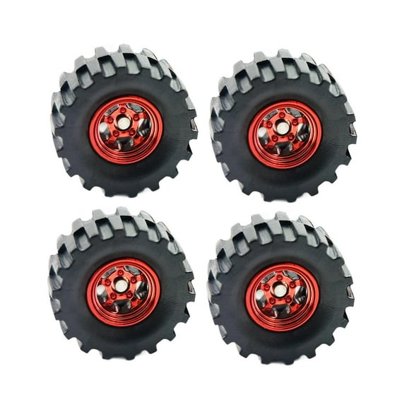 Almencla 4 Pieces 1/64 Model Car Wheels Rubber Tires Rubber Tires Accessories Diameter 1.45cm for Kids Adults Modified Easy to Install red