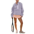 thumbnail image 2 of Veste Matelassée à Col Rond pour Femmes, Manches Longues, Coupe Ample, Demi-Glissière, à Capuche, avec Cordon de Serrage, Violet Pâle, TG, 2 of 7