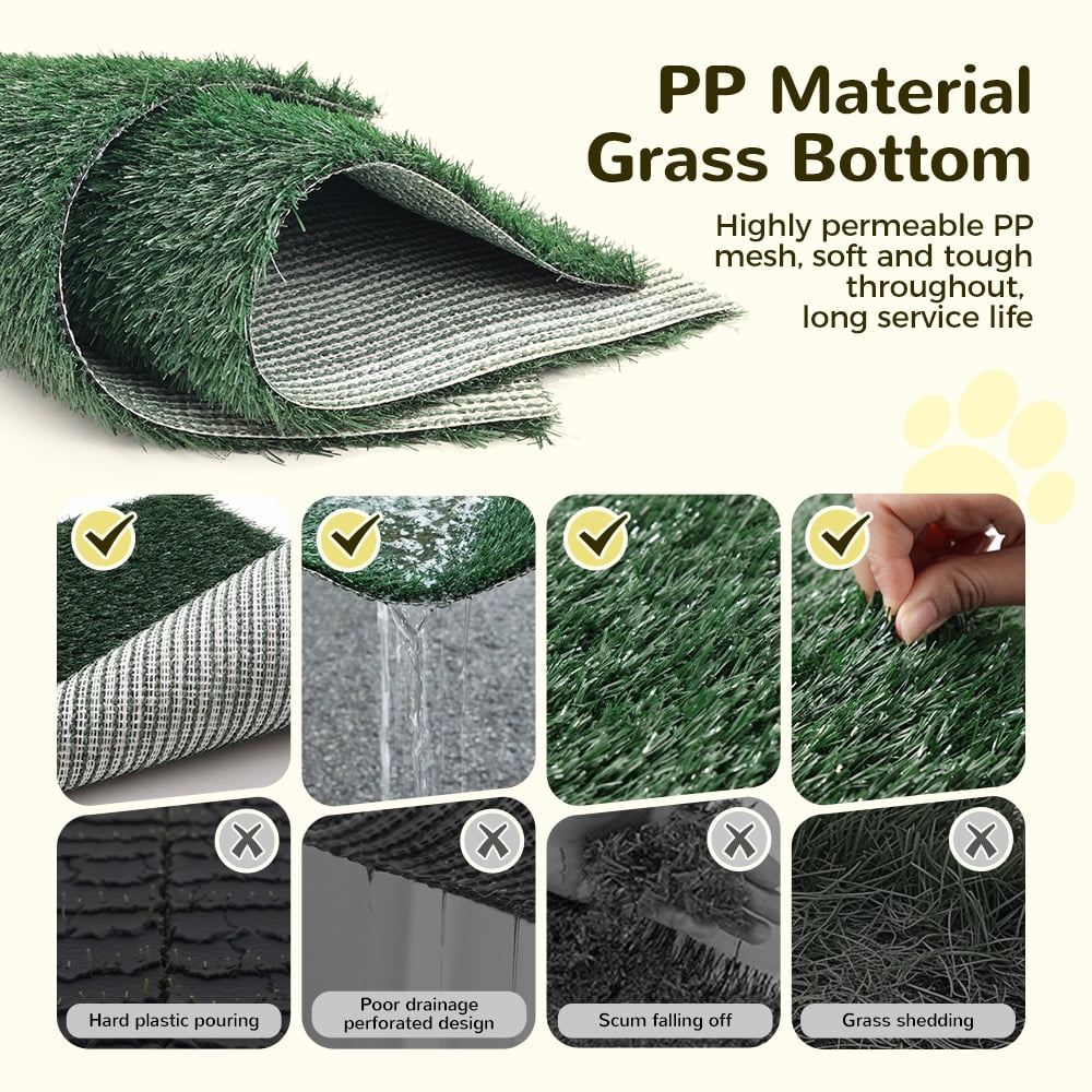 DOMIPET 5-Layer Dog Grass Pad with Tray, 31"x21", 2 Reusable Artificial Turf for Dogs Potty, Quickly Absorbency Portable Dog Litter Box Bathroom Turf, Waterproof Non-Slip Washable Puppy Pee
