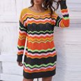 thumbnail image 5 of Vynhevius Womens Colorful Striped Sweater Dress Crew Neck Long Sleeve Casual Mini, 5 of 5