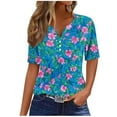 thumbnail image 3 of Kctiaxy Short Sleeve Shirts for Women Hawaiian Printed V-Neck Shirt Fashion Casual Beach Button Collared Pullover Floral Summer Tops, 3 of 6