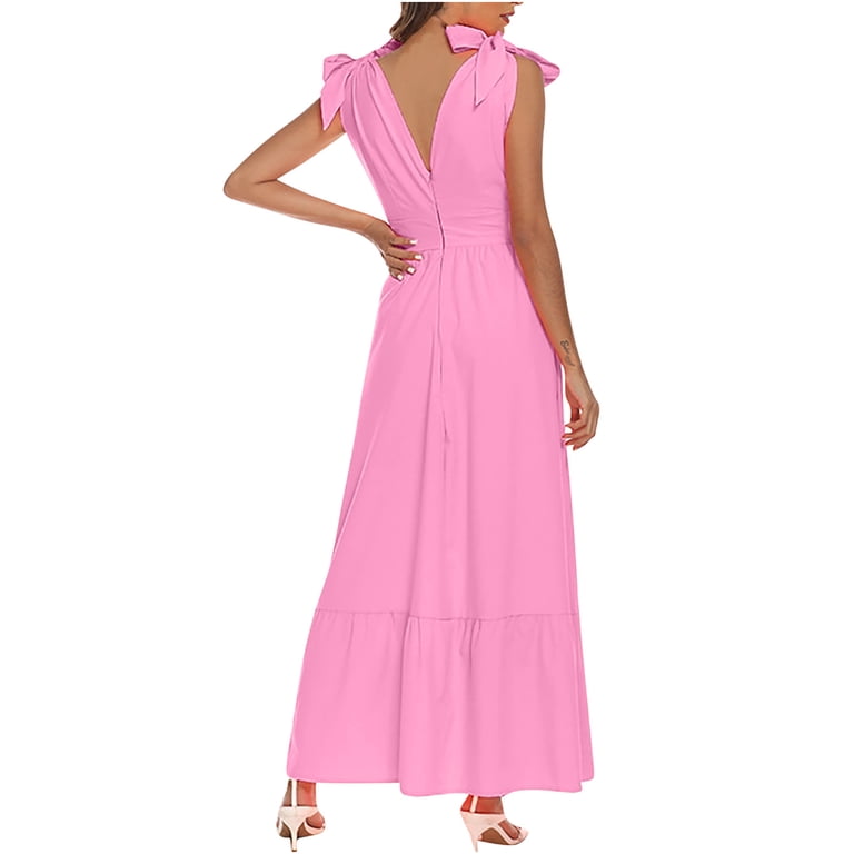 Whlbf Hot Pink Dress for Women Plus Size,Women V-neck Solid Color Backless Dresses Bow Tie Long Dresses Bohemian Dresses Long Dresses - Walmart.com Whlbf Hot Pink Dress for Women Plus Size,Women V-neck Solid Color Backless Dresses Bow Tie Long Dresses Bohemian Dresses Long Dresses - Walmart.com