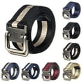 thumbnail image 2 of Men Belt Dual Alloy Buckle All-match Adjustable Webbing Belt Canvas Web Belt, 2 of 8