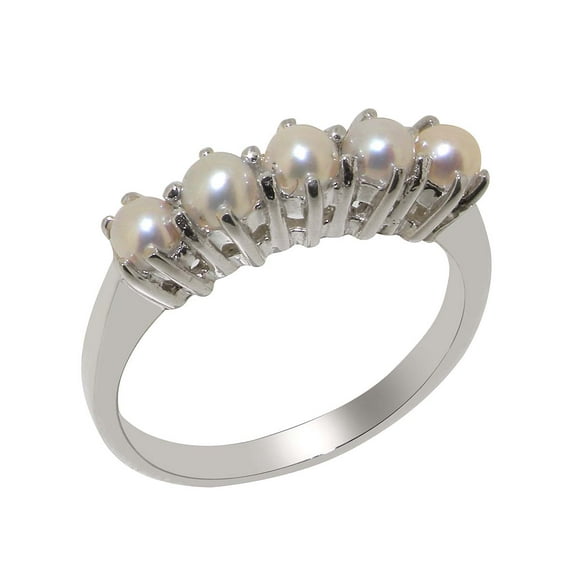 LBG British Made 14k White Gold Cultured Pearl Womens Eternity Ring - 33 size options - Size 9.25
