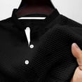 thumbnail image 4 of Collarless Golf Shirts for Men Summer Waffle Knit Short Sleeve 3 Button Collarless Performance Shirts Moisture Wicking For Casual Daily Wear Black 3XL, 4 of 6