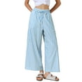 thumbnail image 1 of Pantalones de rayas casuales INSPIRE CHIC para mujer, de pierna ancha, con cintura elástica y cordón, pantalones palazzo de lounge XS azul claro, 1 of 6