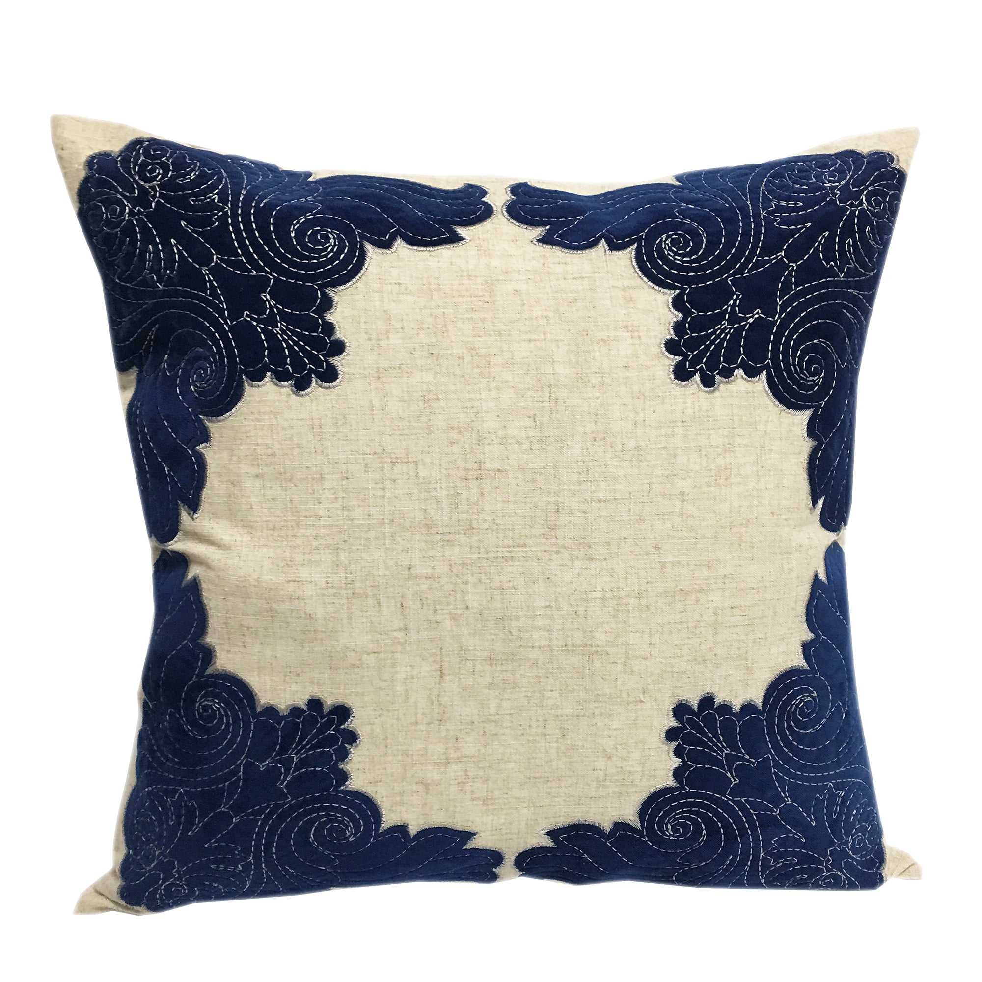 Home Accent Applique Linen Poly Blue Sapphire Godbold Throw Pillow