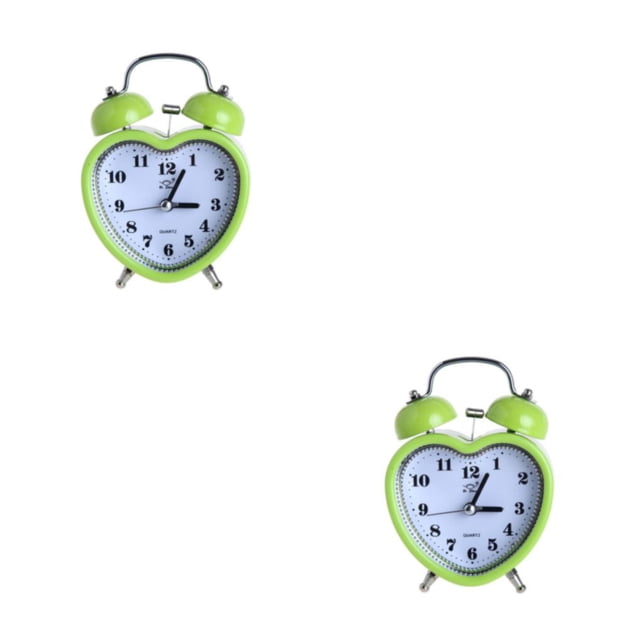 Cateissary Reloj despertador con campana de corazón, de luz nocturna, relojes digitales, escritorio, hogar, dormitorio, oficina en casa, regalo Verde 2Conjunto