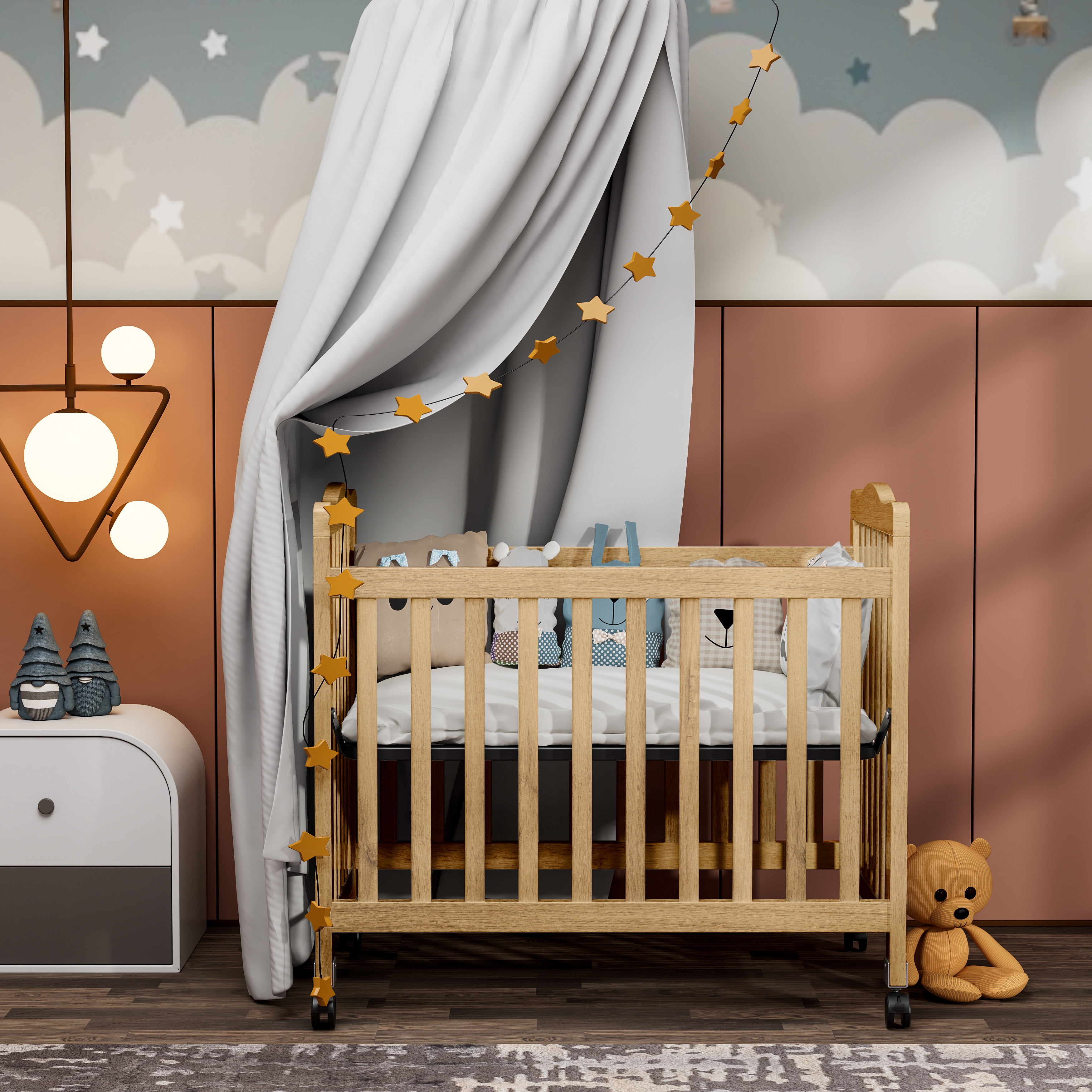 Fizzy Baby Mini Crib, Small Crib with 3-Position Mattress Board, Natural
