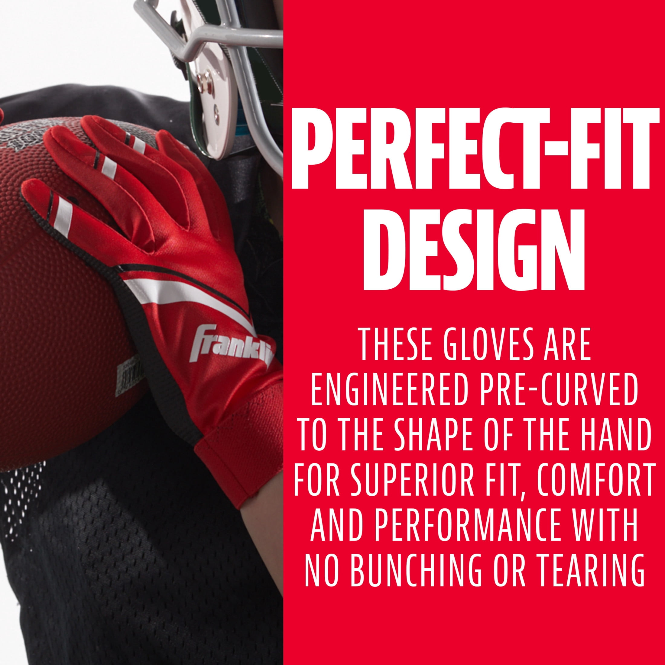 Franklin Sports Youth Football Receiver Gloves - Shoktak Youth Gloves - Kids Football Gloves - High Grip Football Gloves - Red - Youth Large