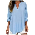 thumbnail image 2 of Long Sleeve Shirts for Women 2026 Spring Linen Lightweight Casual V Neck Oversized Blouse Office Work Tops, 2 of 6