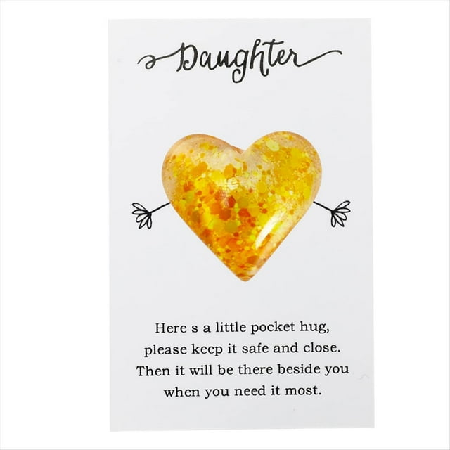 Regalos del DíA del Padre de la Hija Tarjeta de Regalo con Forma de CorazóN de Cristal Amarillo, Regalo de Recuerdo Conmemorativo para la Madre