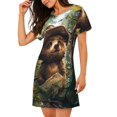 thumbnail image 2 of Fotbe Jungle Hat Bear Bata de Dormir para Mujer con Estampado, Camisón de Algodón de Manga Corta, Ropa de Dormir Casual, 2 of 6