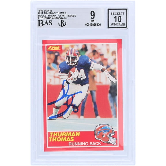 Thurman Thomas Buffalo Bills Autographed 1989 Score #211 Beckett Fanatics Witnessed Authenticated 9/10 Rookie Card - Fanatics Authentic Certified
