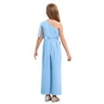 thumbnail image 2 of iixpin Girls Jumpsuit Summer Party One Shoulder Overalls One Piece Outfit Kids Long Pants Dressy Romper Light Blue 14, 2 of 5